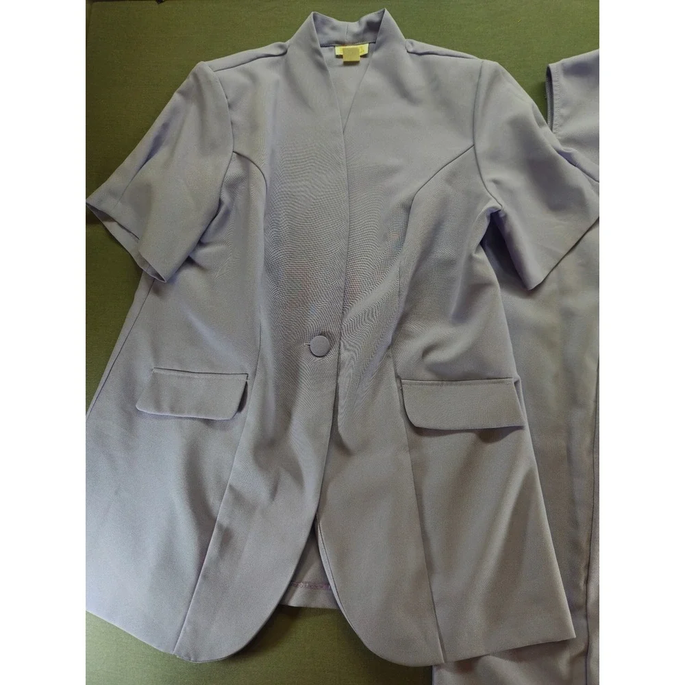 Roamans Lavender Purple 2 Piece Dress Suit Set Short Sleeve Blazer USA Size A6